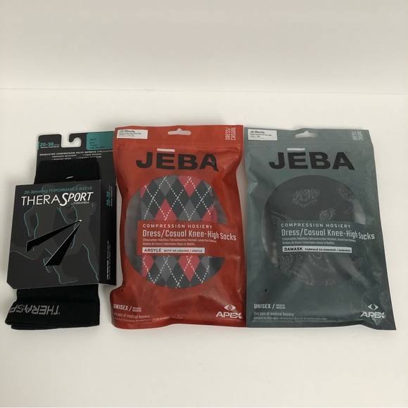 Medical 20-30 mmhg Men's Compression Dress Socks (2) and Sport Leg Sleeves (1) - Picture 1 of 7